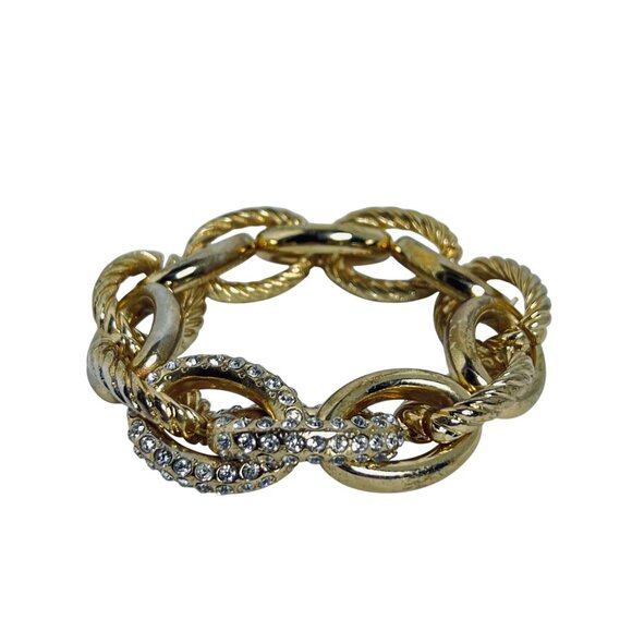Chunky Gold Tone And Clear Rhinestone Cable Chain Stretch Bracelet (5803) - Picture 1 of 6